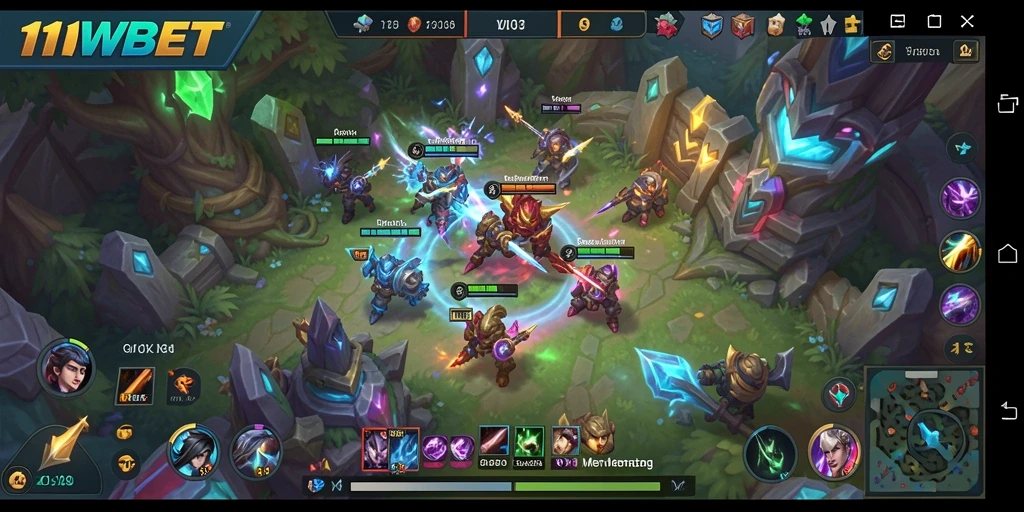Tangkapan layar utama menunjukkan pertarungan seru di dalam game MOBA.