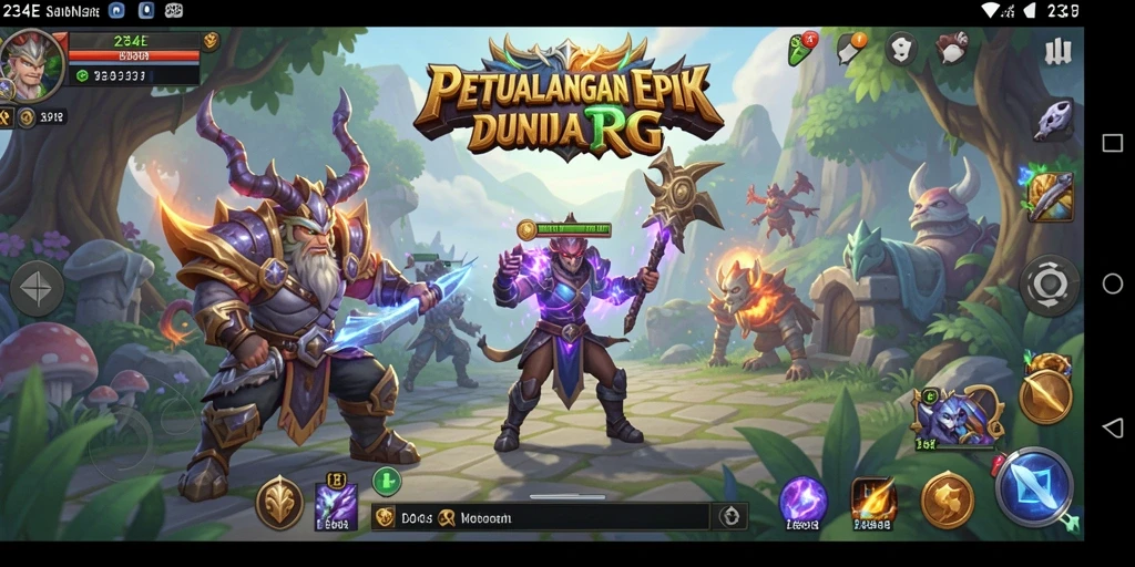 Screenshot gameplay RPG 234E menampilkan pertarungan epik dan eksplorasi dunia yang luas.