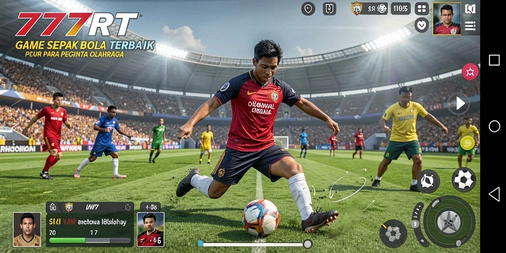 Gameplay seru 777RT dengan aksi sepak bola mendebarkan.
