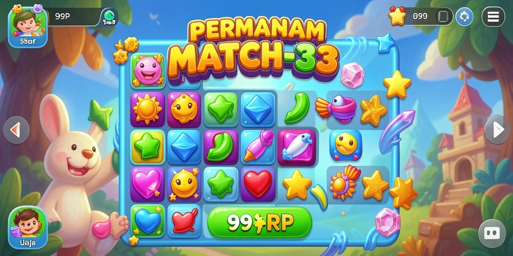 Tampilan gameplay <strong>99RP</strong> dengan pencocokan permata yang seru.