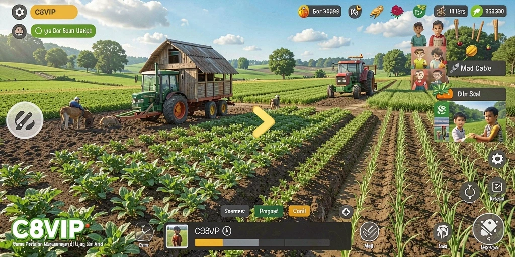 Screenshot C8VIP yang menunjukkan gameplay seru bertani.
