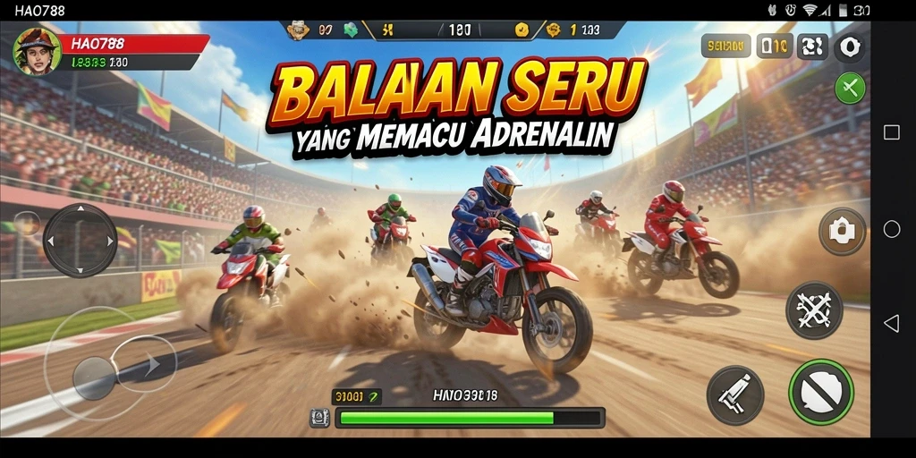 Screenshot gameplay HAO788 menampilkan aksi balapan yang mendebarkan.