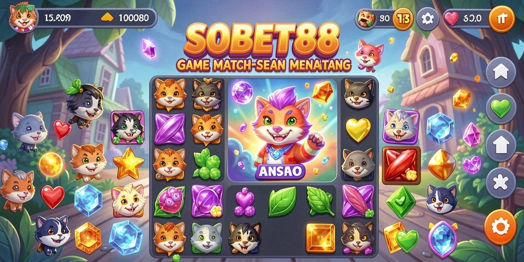 Tampilan menarik dari gameplay Match-3 di SOBET88.