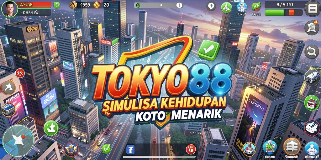 Tampilan gameplay menarik dari TOKYO88 yang menunjukkan pembangunan kota.