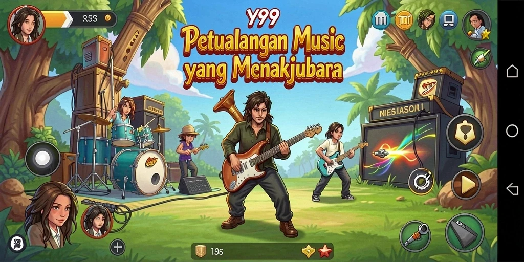 Tampilan gameplay Y89 yang menarik dengan berbagai instrumen musik.